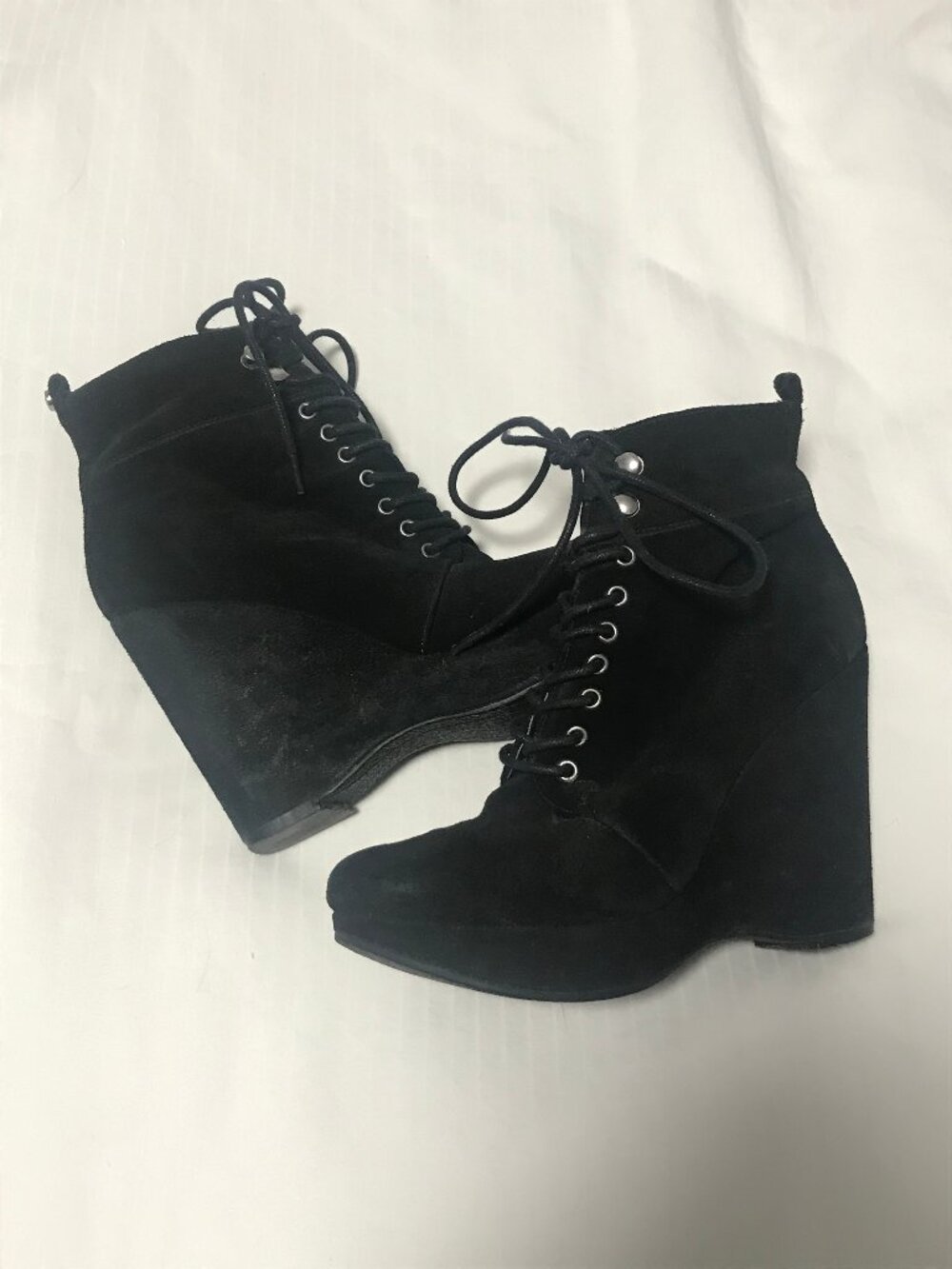 Michael Kors Black Suede Wedges Booties Heels size 6.5 / 7 Well Worn READ